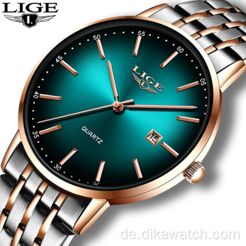 Unisex LIGE 10037 Luxus Damenuhren Wasserdichte Rose Gold Stahlband Top Marke Armbanduhren Relogio Hour Quarz Herrenuhr